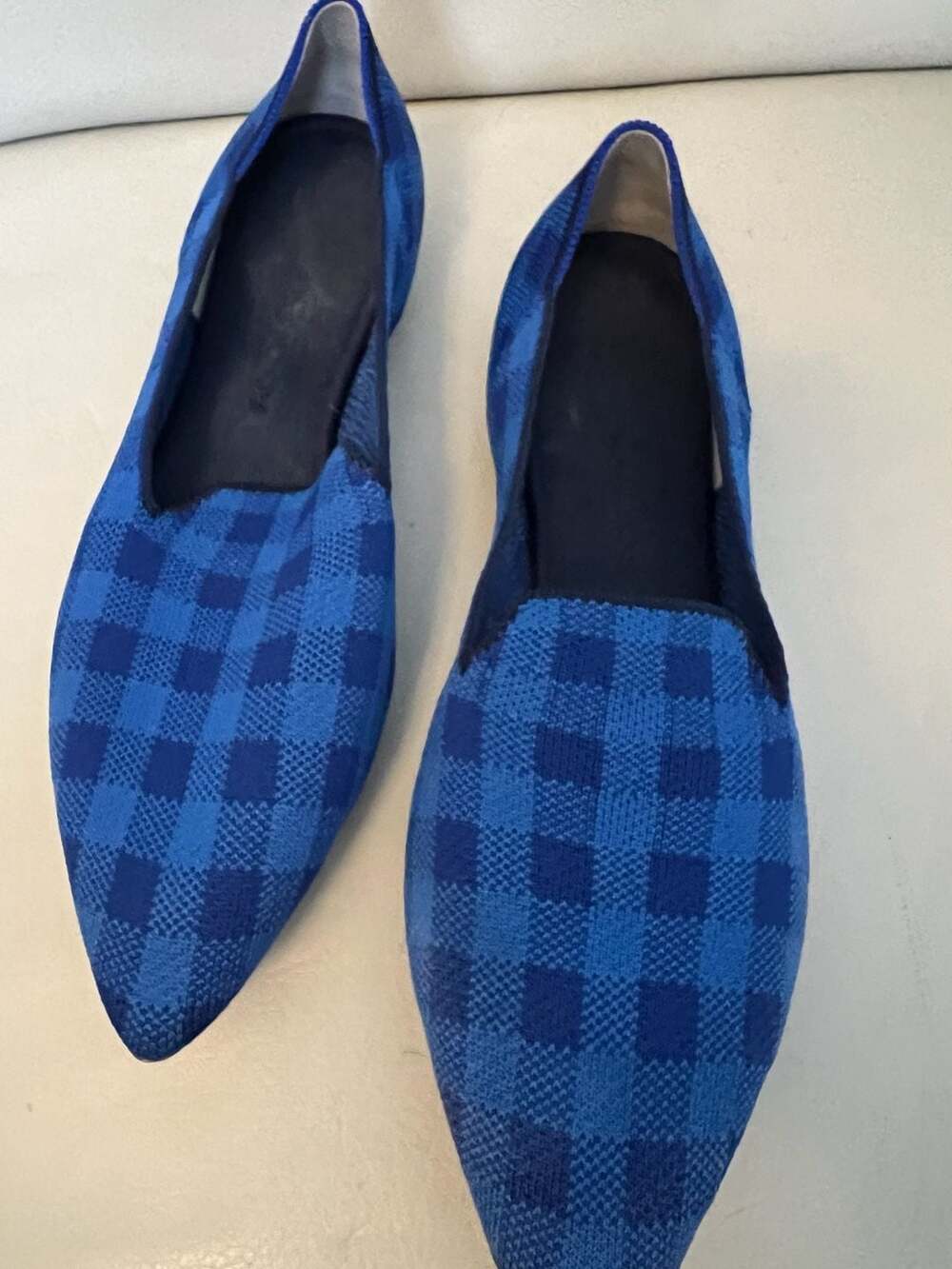 Rothy's The Point Lazuli Gingham Blue Checkered Pointed Toe Flats